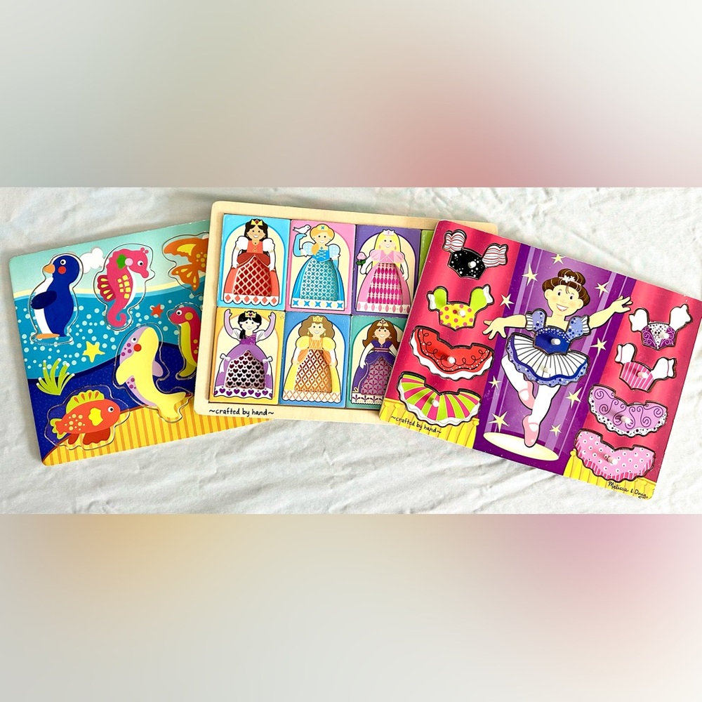 Melissa & Doug Wooden Dress-Up Puzzles Ballerina & Princess Puzzle + Sea Animals